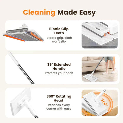 Flat Mop With Stainless Steel Handle, Come With Reusable Washable Mop Cloths