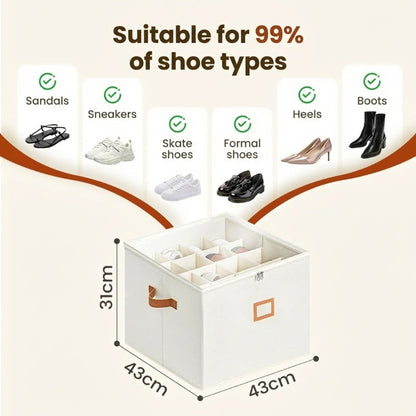 Fabric Shoe Organizer Storage Box Foldable Design, Large Capacity, Dustproof & Breathable, Space Saving For Closet & Bedroom