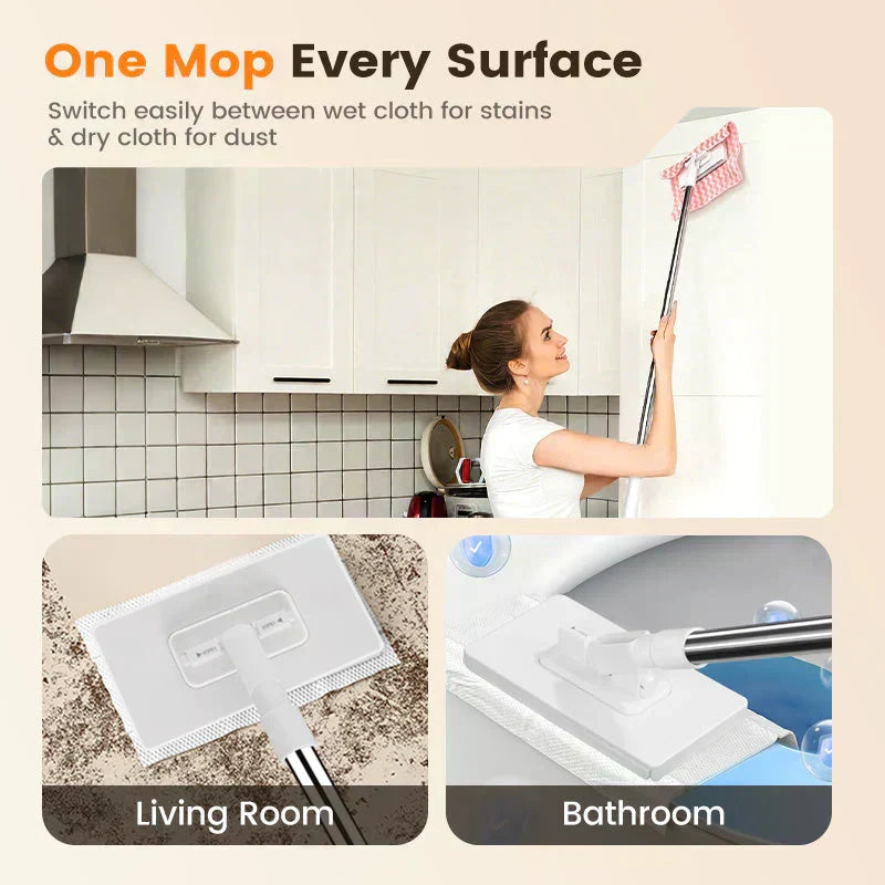 Flat Mop With Stainless Steel Handle, Come With Reusable Washable Mop Cloths