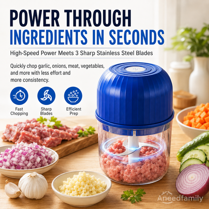 Wireless Efficient Electric Mini Food Chopper Robust Motor, Smart Design & Stainless Steel Blades