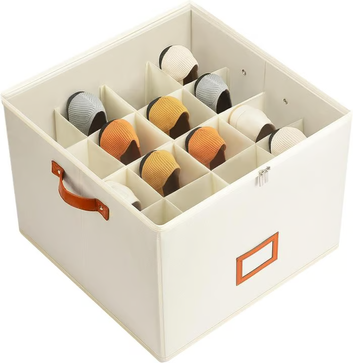 Fabric Shoe Organizer Storage Box Foldable Design, Large Capacity, Dustproof & Breathable, Space Saving For Closet & Bedroom