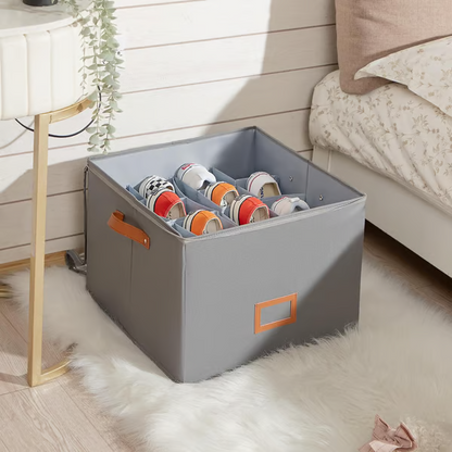Fabric Shoe Organizer Storage Box Foldable Design, Large Capacity, Dustproof & Breathable, Space Saving For Closet & Bedroom