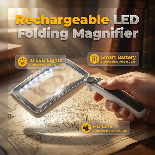 Folding Handheld Magnifying Glass With Light For Reading